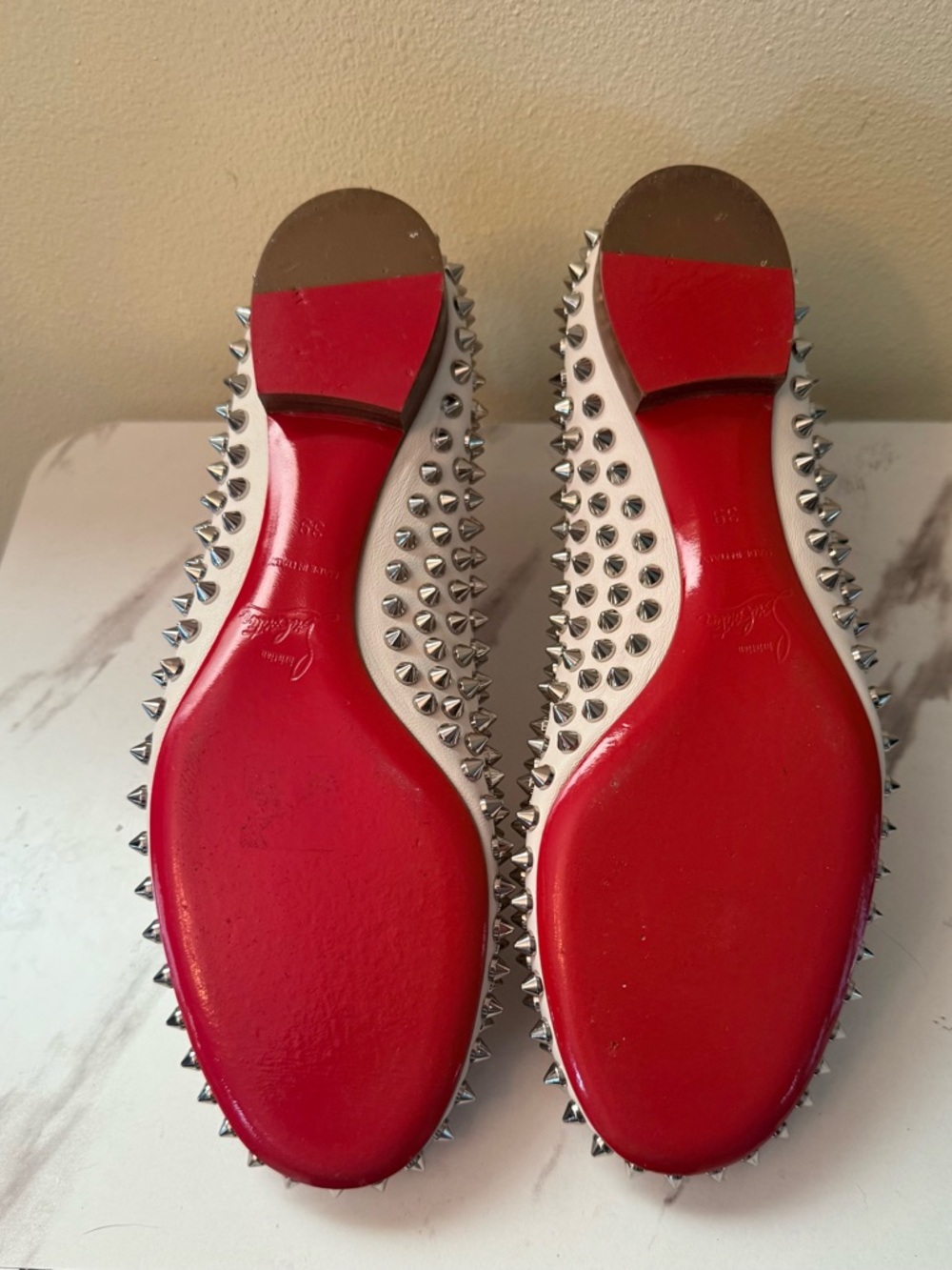 Christian Louboutin White Spike-Studded Ballet Flats, EUC, Size 39 - Picture 12 of 13